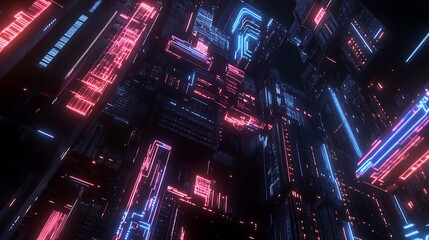 Futuristic city, neon lights, abstract architecture
