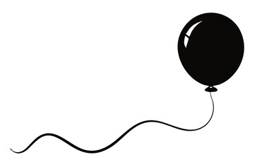
A simple black silhouette of a balloon with a long, wavy string, symbolizing celebration, lightness, or rising.