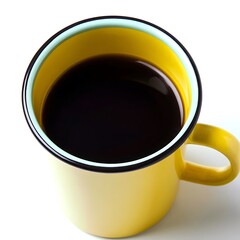 Close-up of a yellow mug filled with dark coffee.