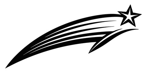 A dynamic black outline illustration of a shooting star with a trailing comet-like tail, symbolizing success, achievement, or swift progress.