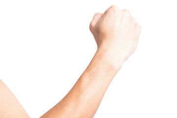 Male showing fist hand isolated on a white background.