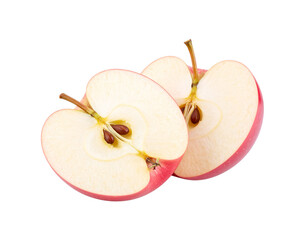 Two Halved Red Apples with Seeds and Stems CloseUp.