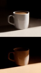 Simple coffee cup under a light.