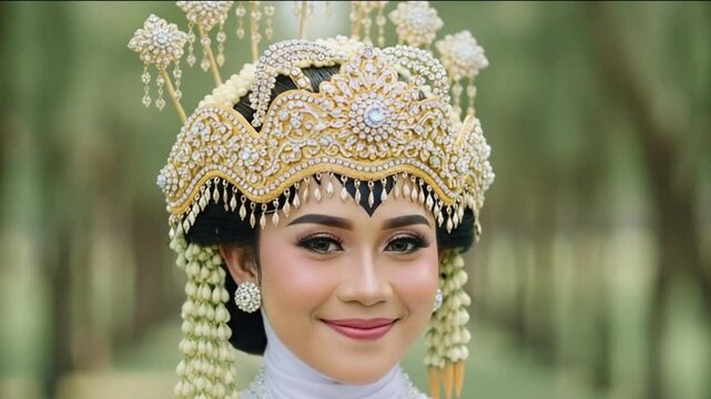 Sundanese Traditional Bride in White Dress and Siger Crown &ndash; Indonesian Cultural Wedding Portrait