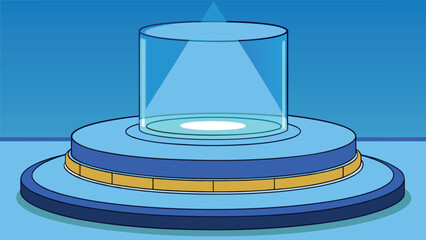 Clear Round Podium Featuring Blue Base Light.