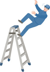 脚立から踏み外す男性作業員