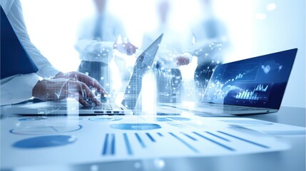 Businesspeople collaborating on data analysis.