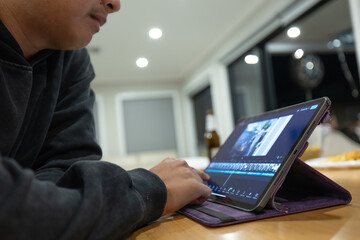 DevOps concept, software development, IT operations, agile programming, Concept with dev ops icon on computer screen and project manager, coder or sysadmin typing on keyboard, high software quality.