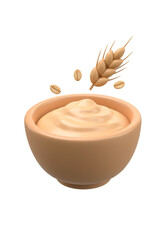 3D Cereal Bowl with Wheat Grain for Breakfast on Transparent Background