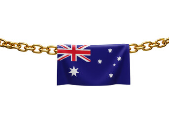 3d Australia Flag Symbol with Golden Chains Transparent Background