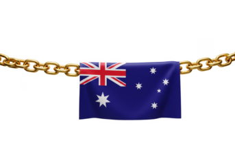 3d Australia Flag Symbol with Golden Chains Transparent Background