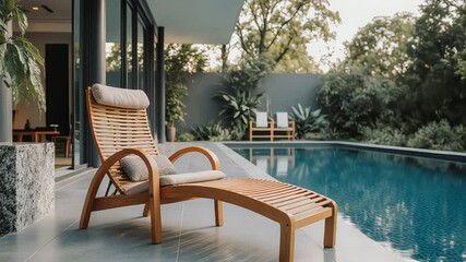Modern poolside chaise lounge with contemporary outdoor living space - Powered by Adobe