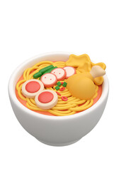 3D Bowl of Delicious Noodle Soup with Transparent Background