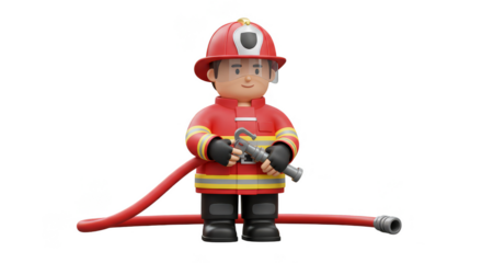 3D Fireman with Hose Transparent Background Emergency Hero Occupation