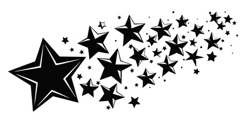 A trailing cluster of black stars, varying in size, creating a dynamic shooting star or magical dust effect.