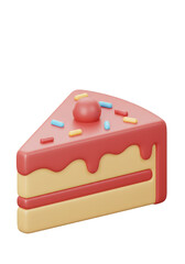 3D Cake Slice With Cherry and Sprinkles Delicious Sweet Treat