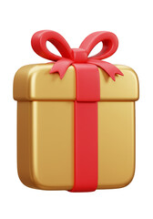3D Golden Gift Box with Red Ribbon Present Birthday Celebration