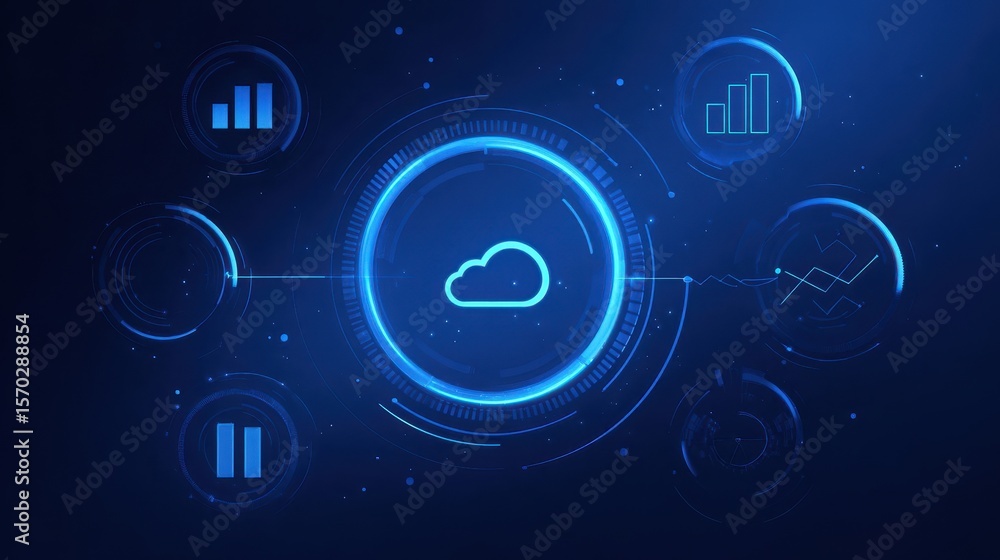 Poster futuristic graphic of a cloud computing concept.