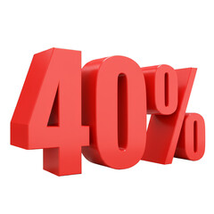 3D Forty Percent Off Discount Sale Red Isolated Transparent Background