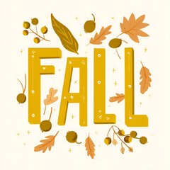 Autumnal design featuring the word "fall" in a bold, decorative typeface.