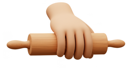 3d Illustration Hand Hold Wooden Rolling Pin Kitchen Tool Transparent