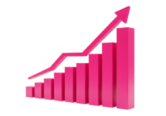 3D Pink Growth Chart with Arrow Shows Success on Transparent BG
