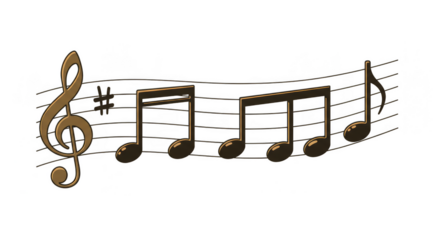 3D Musical Note with Treble Clef Harmony Melody on Transparent PNG