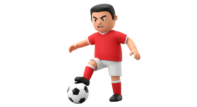 3D Illustration of Soccer Player Kicking Ball in Red Uniform
