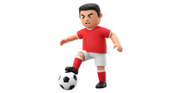 3D Illustration of Soccer Player Kicking Ball in Red Uniform