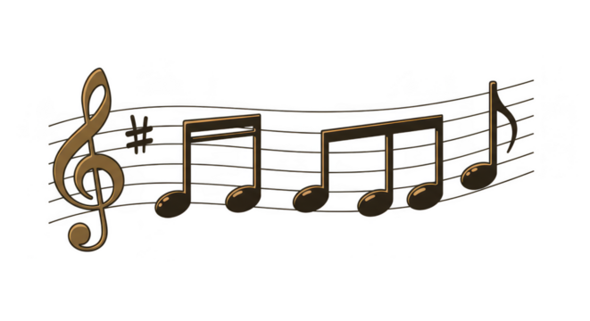 3D Musical Note with Treble Clef Harmony Melody on Transparent PNG