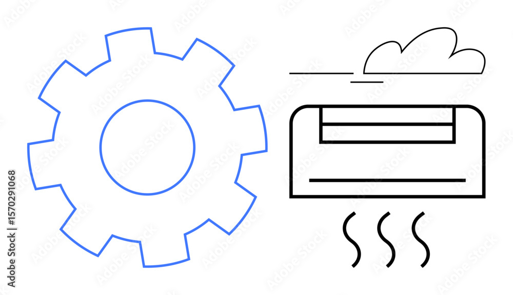 Poster mechanical gear and air conditioner with airflow lines and cooling effect representing engineering, 