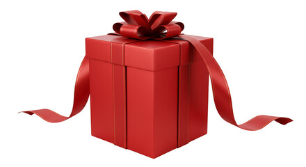 3d Red Gift Box with Bow and Ribbon Isolated Transparent Background