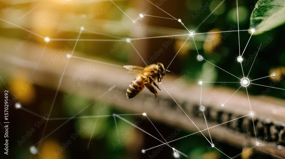 Poster honeybee in a network of interconnected lines.