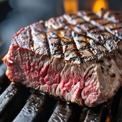 an AI Image Generator, Close-Up of Juicy Grilled Steak on Fire