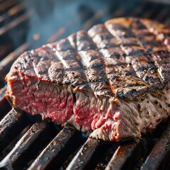 an AI Image Generator, Close-Up of Juicy Grilled Steak on Fire