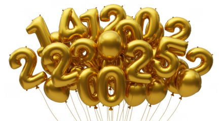 3D Render Gold Numbers Balloons Transparent Background Party Design
