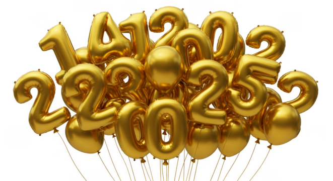 3D Render Gold Numbers Balloons Transparent Background Party Design