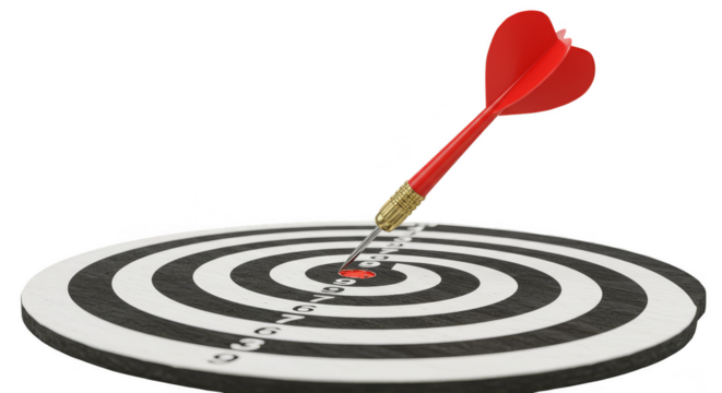 3D Render Dart Stuck on Target Transparent Background Illustration