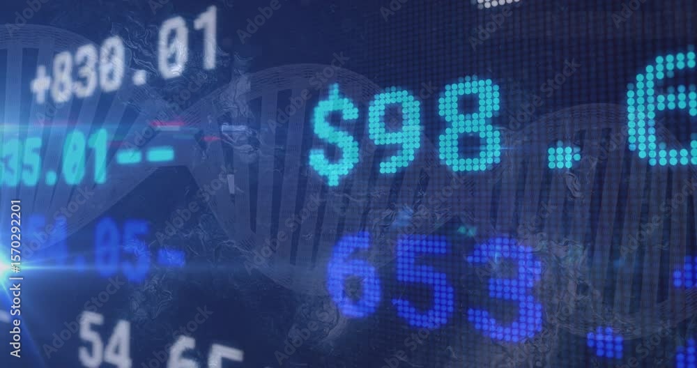 Poster starting helix rotation causing currency values sliding and updating to visualize market shifts