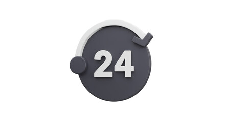 3D Render Icon Shows 24 Hours Circle Sign Support Availability