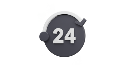 3D Render Icon Shows 24 Hours Circle Sign Support Availability