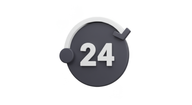 3D Render Icon Shows 24 Hours Circle Sign Support Availability