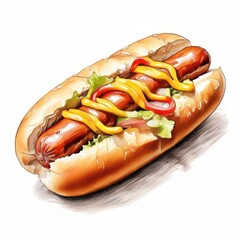 an AI Image Generator, Illustration of a Tasty Hot Dog with Mustard,
