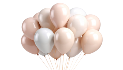 Collection Of Pastel Peach And White Balloons Floating Against Transparent Background Isolated