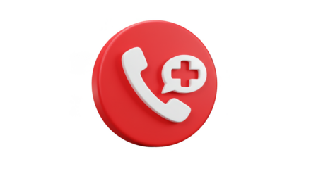 3D Rendering Phone Emergency Call with Red Medical Cross Icon Help
