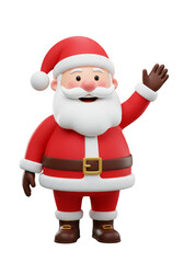 3D Santa Claus Cartoon Waving in Red Suit Christmas Character PNG
