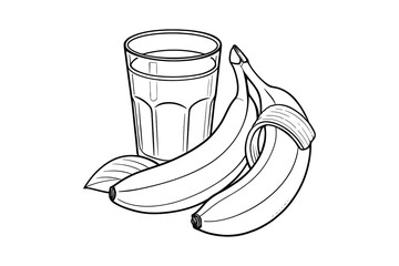 Outline Drawing Glass Banana, Detailed Line art Style, Isolated Element, Food Vector Illustration