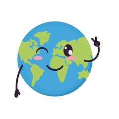 Happy Planet Earth with Peace Sign – Earth Day Illustration. 

