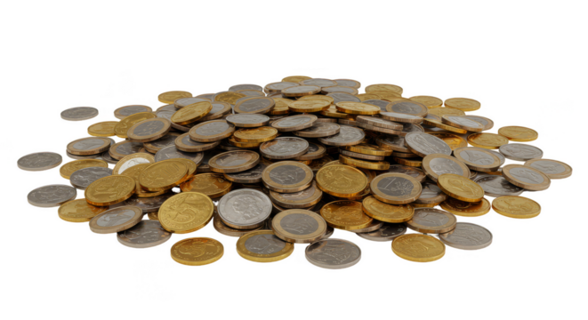 3D Rendering Golden and Silver Coins Pile Wealth Transparent PNG