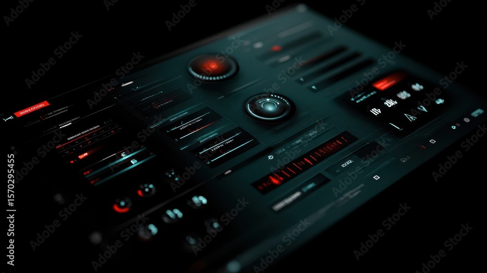 Poster futuristic interface panel with glowing controls.